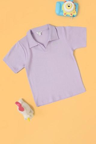 lilac print casual half sleeves regular collar girls regular fit t-shirt