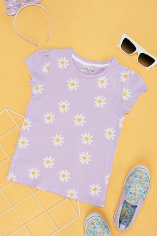 lilac print cotton round neck girls regular fit t-shirts
