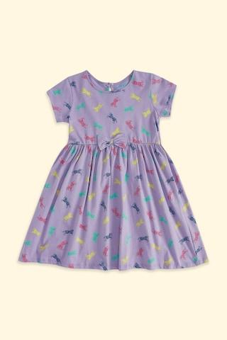 lilac print round neck casual knee length short sleeves girls regular fit dress