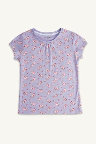 lilac printed casual half sleeves round neck girls regular fit t-shirt