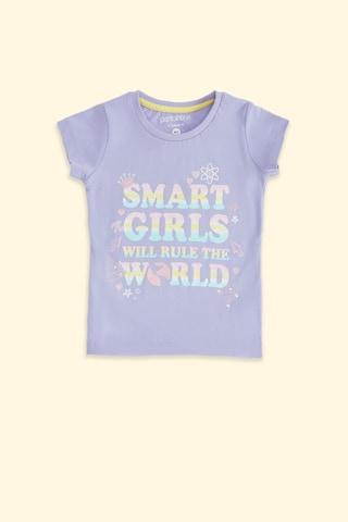 lilac printed casual short sleeves round neck girls regular fit t-shirt