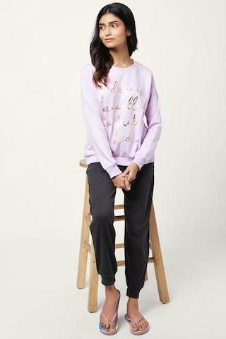 lilac printed sleepwear full sleeves round neck women comfort fit sweatshirt