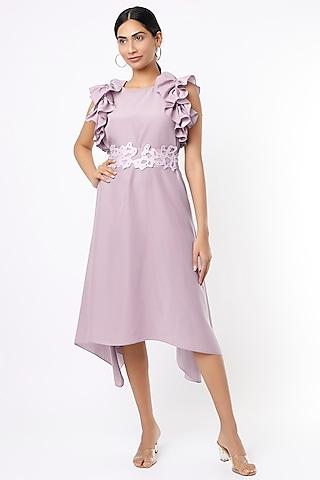 lilac ruffled satin dress