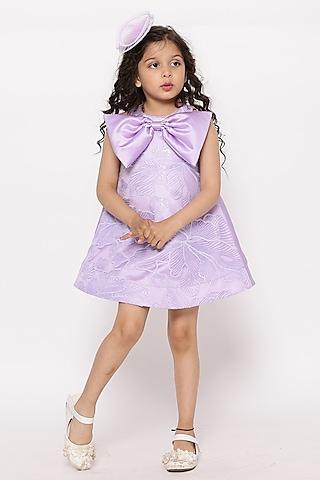 lilac satin & silk bow butterfly dress for girls