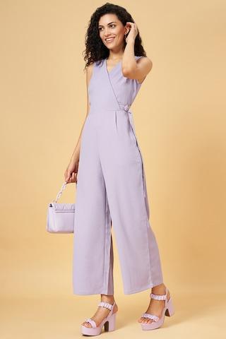 lilac self design full length  party women slim fit  jumpsuit