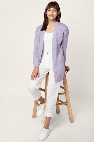 lilac self design winter wear full sleeves women regular fit shrug