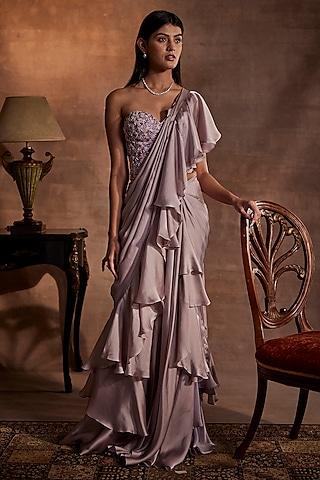 lilac shimmer draped saree set
