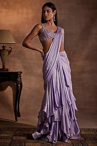 lilac shimmer draped saree set