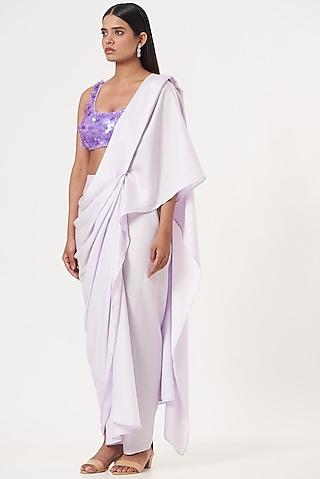 lilac silk pre-draped saree