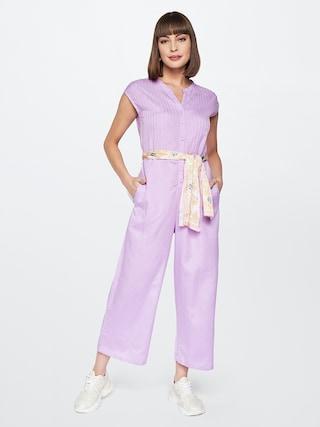lilac solid bcollar casual ankle-length sleeveless women straight fit jumpsuit