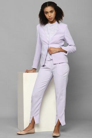 lilac solid casual full sleeves v neck women regular fit blazer