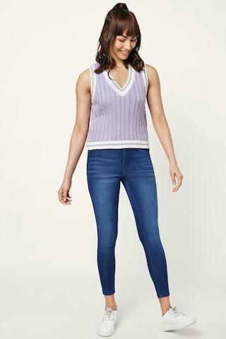 lilac solid casual sleeveless v neck women comfort fit sweater