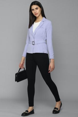 lilac solid formal full sleeves regular collar women regular fit blazer