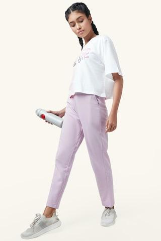 lilac solid full length mid rise active wear women regular fit track pants
