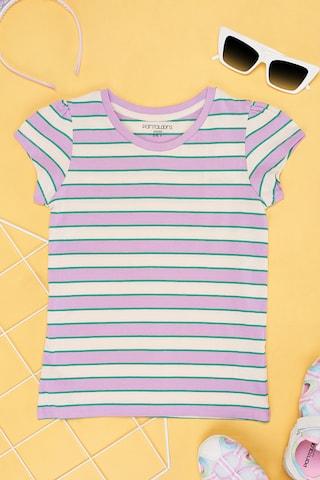 lilac stripe cotton round neck girls regular fit t-shirts