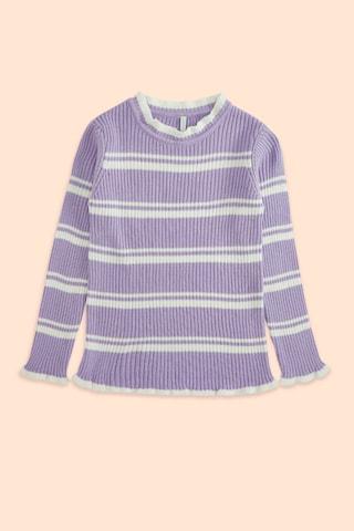 lilac stripe winter wear full sleeves round neck girls regular fit sweater