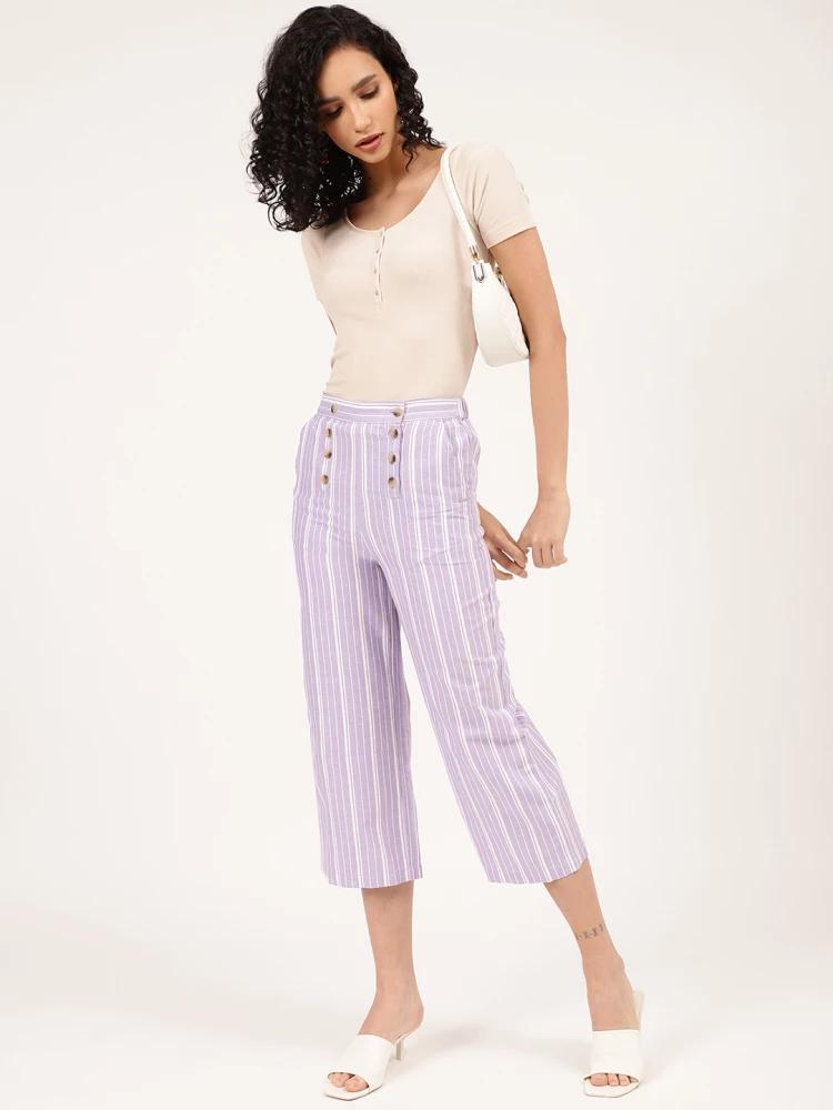 lilac striped fit and flare trouser