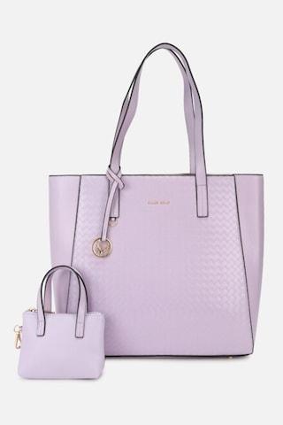 lilac textured casual polyurethane women handbag