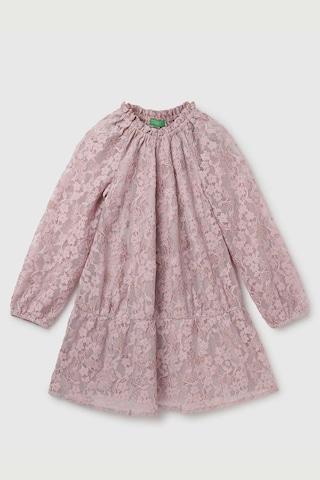 lilac textured polyester round neck girls regular fit dresses