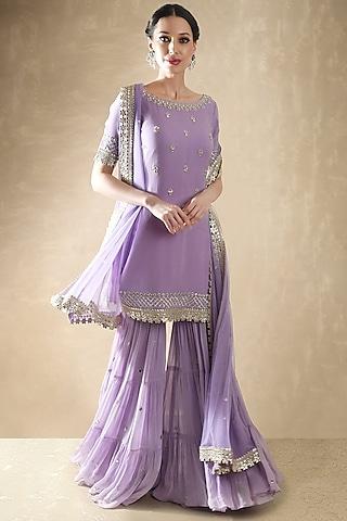 lilac viscose georgette mirror embroidered sharara set for girls
