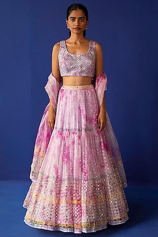 lilac & fuchsia lehenga set with embroidery