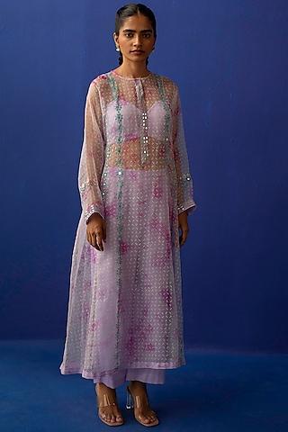 lilac & fuchsia printed kurta set