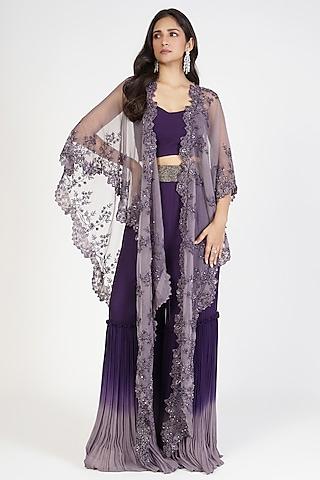 lilac & purple georgette embellished cape set