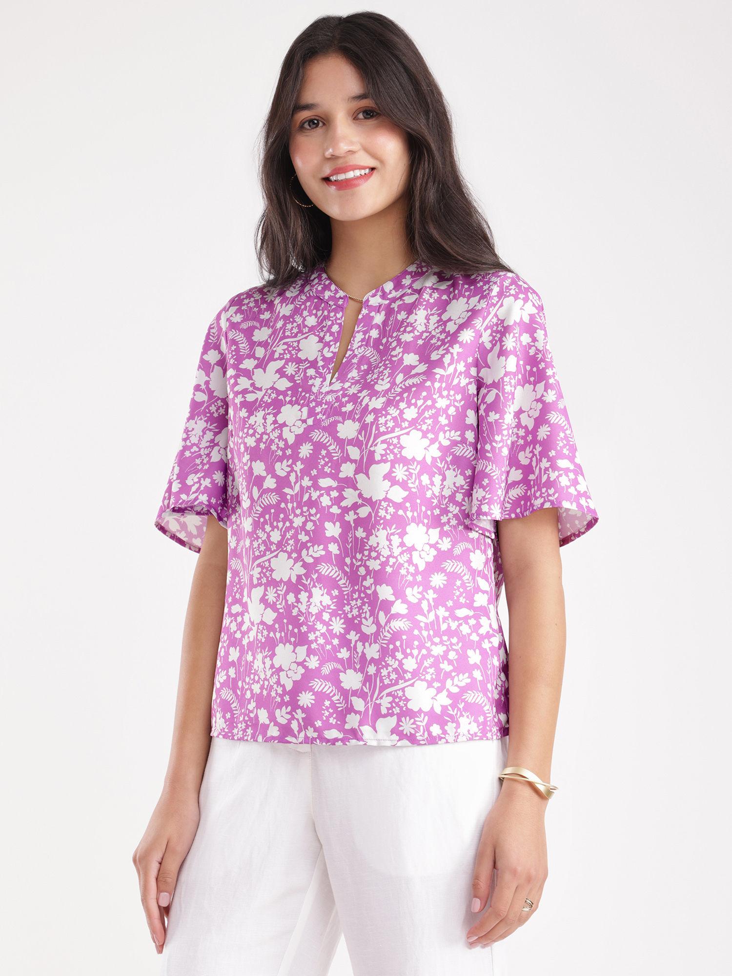 lilac & white floral print top