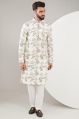 lilac & white silk floral embroidered kurta set