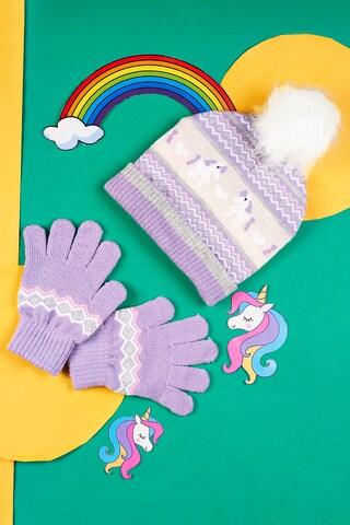 lilac  acrylic, spandex, polyester, rubber, spandex cap & gloves set