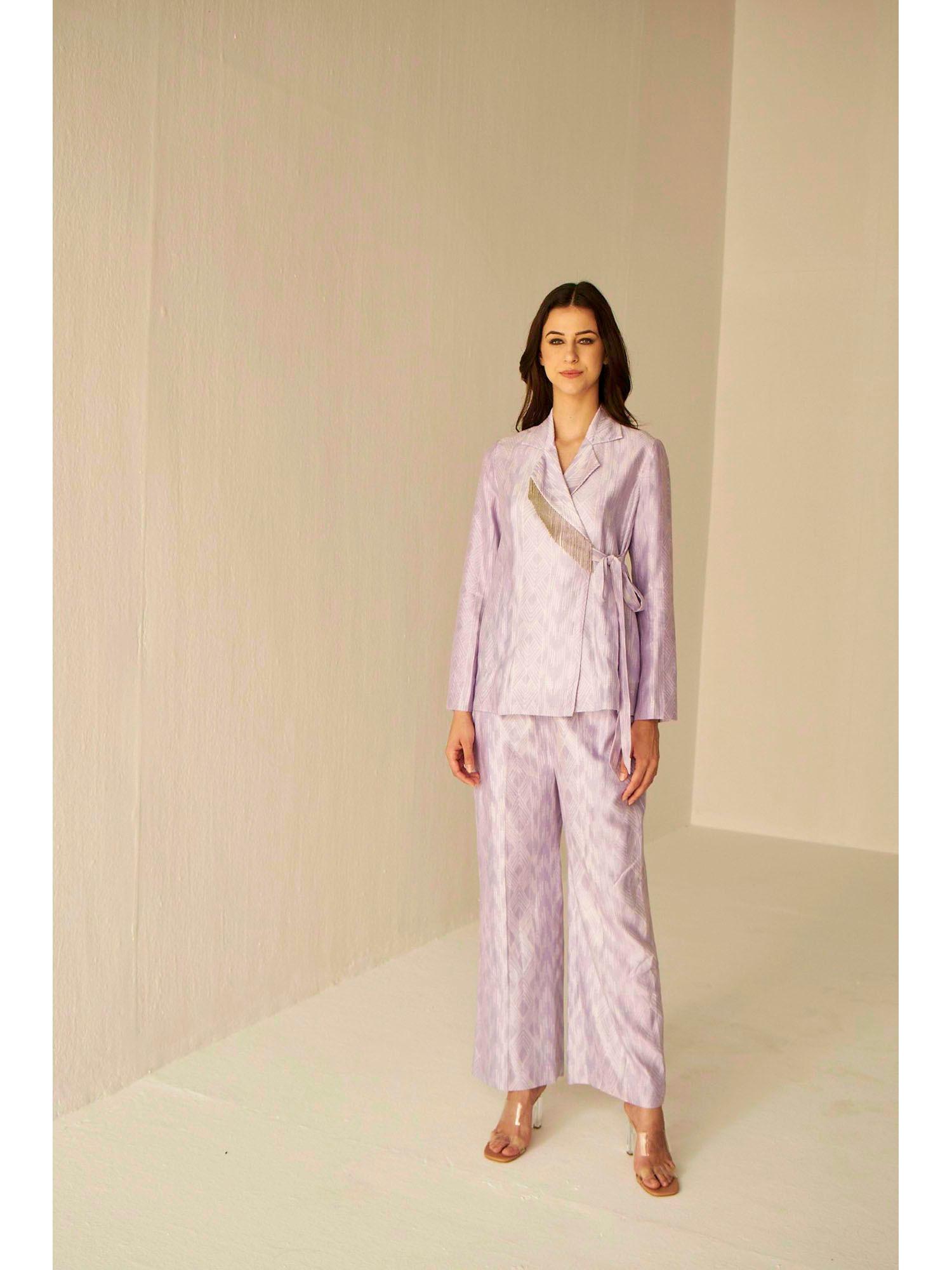 lilac- wrap jacket and pants set in shibori (set of 2)