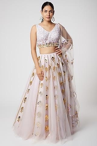 lilac aari embroidered lehenga set