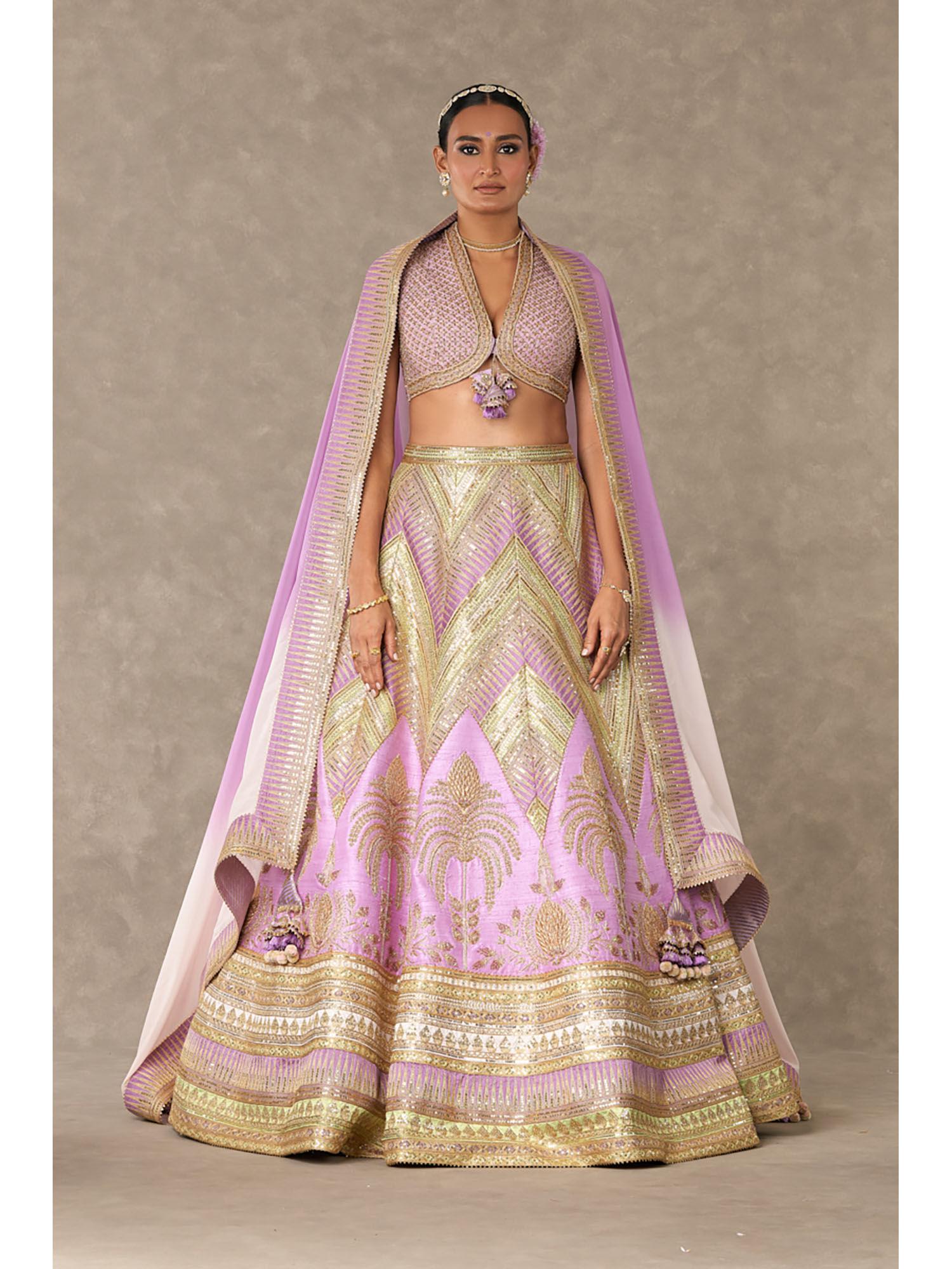 lilac anar-phool lehenga choli with dupatta & can can skirt (set of 4)