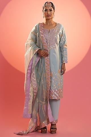 lilac banarasi embroidered kurta set
