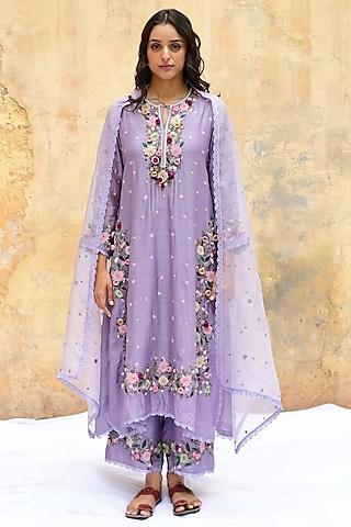 lilac banarasi silk embroidered kurta set