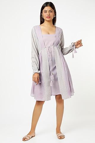 lilac block printed dress