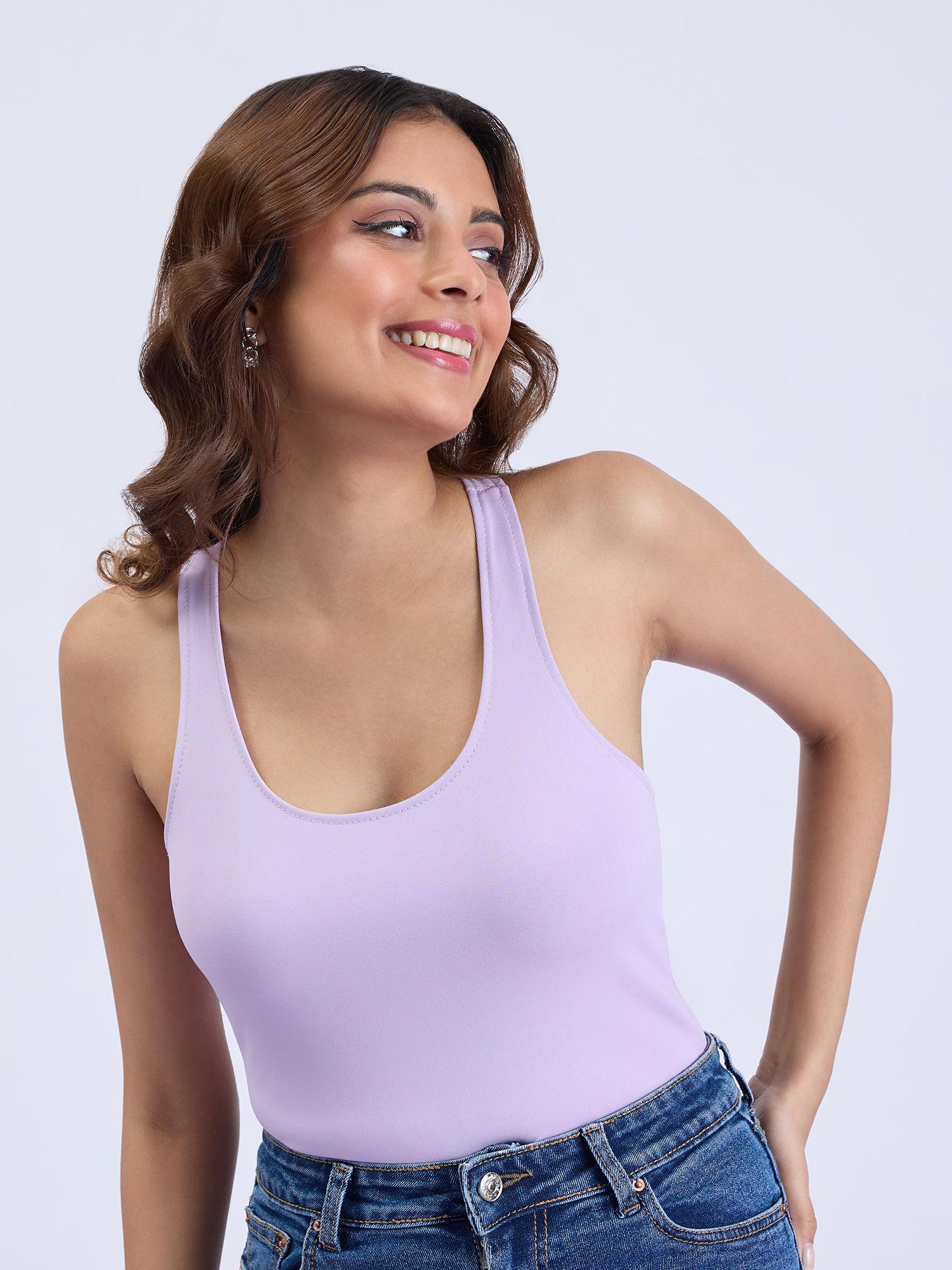 lilac bodycon sleeveless bodysuit