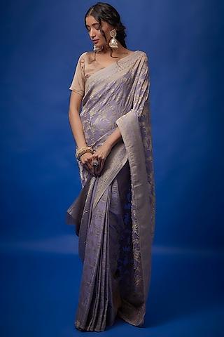 lilac brocade banarasi saree set