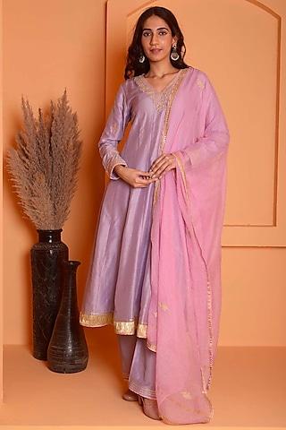 lilac chanderi embroidered anarkali set