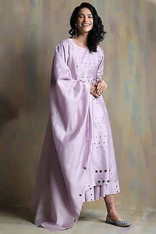 lilac chanderi embroidered kurta set