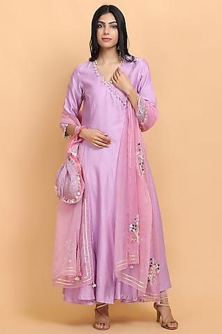 lilac chanderi silk anarkali set