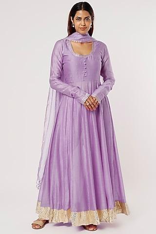 lilac chanderi silk mukaish anarkali set