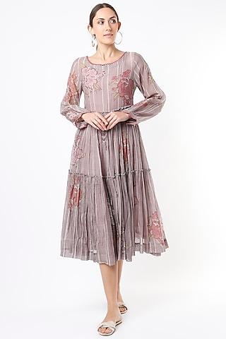 lilac chanderi tiered dress