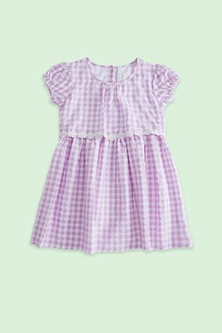 lilac check casual short sleeves round neck girls regular fit frock