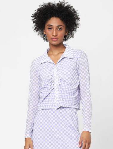 lilac check print co-ord mesh shirt