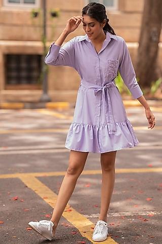 lilac cotton flared shirt dress