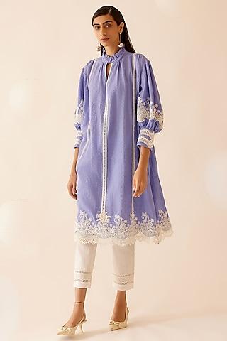 lilac cotton floral lace embroidered tunic