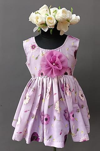 lilac cotton poplin floral printed dress for girls