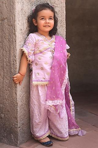 lilac cotton printed & embroidered sharara set for girls