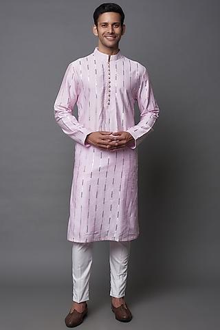 lilac cotton silk embroidered kurta set